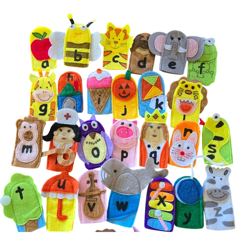 Handmade Alphabet Felt Finger Puppets Set A-Z Educational Learning Toy 26+pc